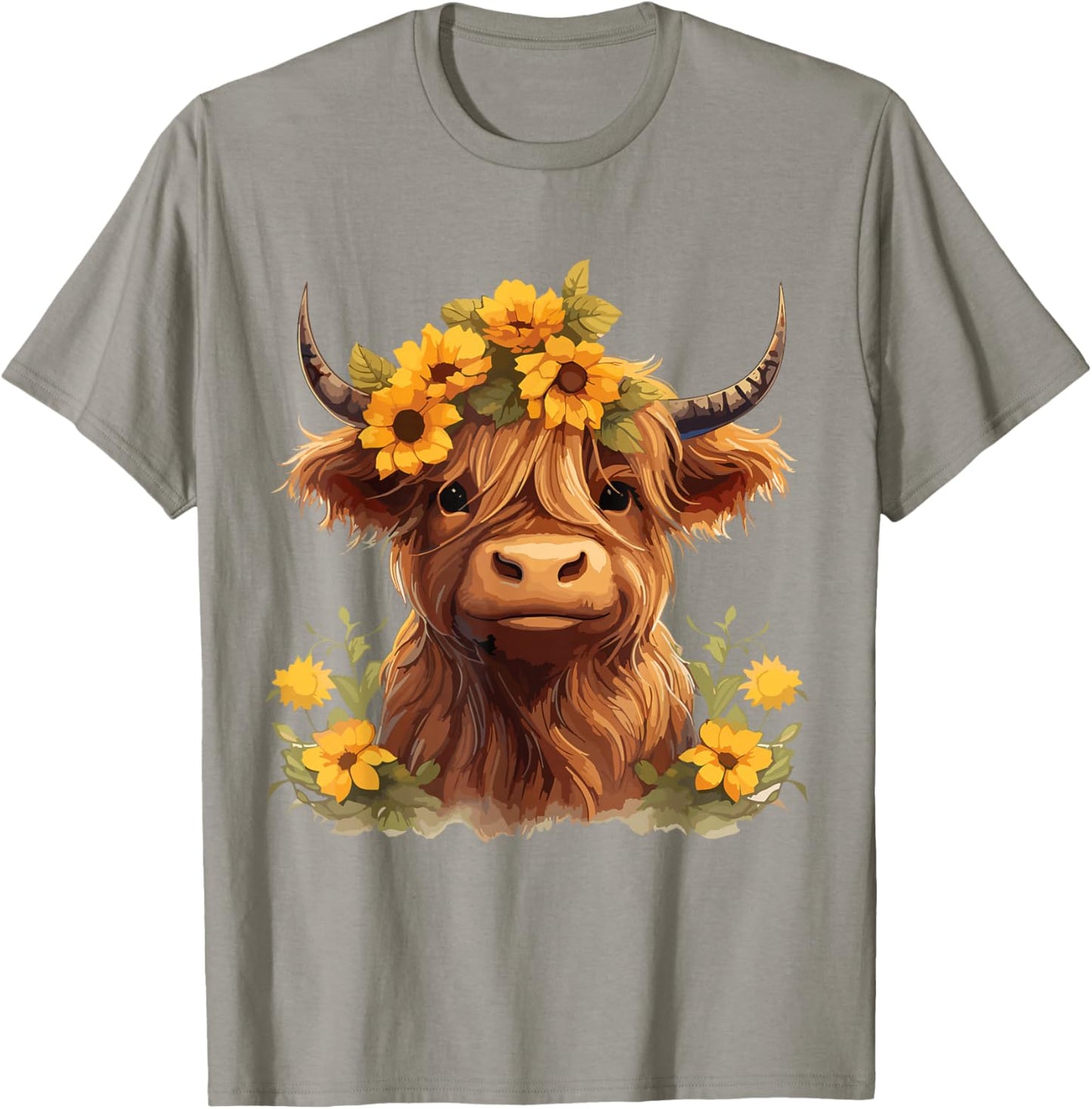Scottish Highland Cow Sunflowers Heifer Country Farmer Girl T-Shirt - T-Shirt | Sand