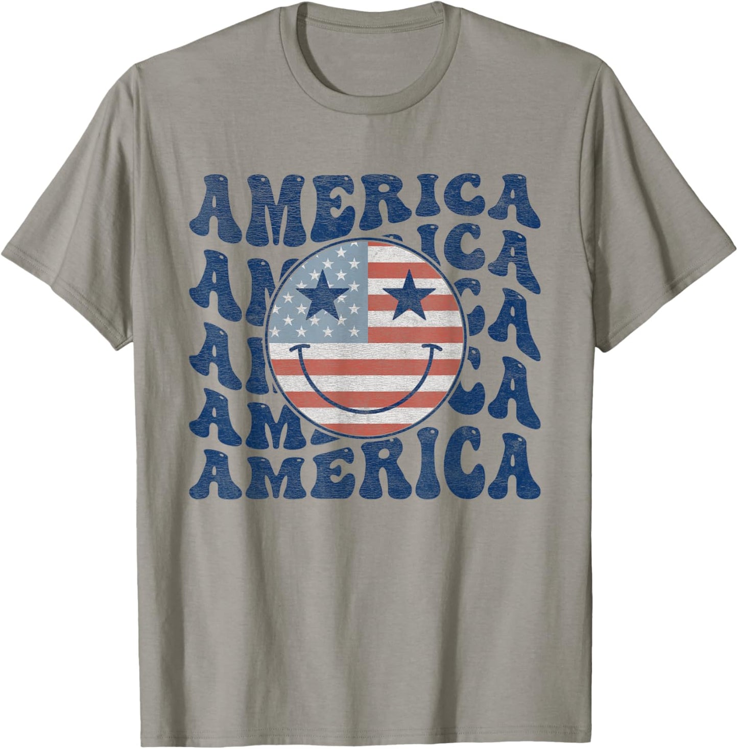 Retro Groovy America USA Smile Face Patriotic 4th of July T-Shirt - T-Shirt | Sand