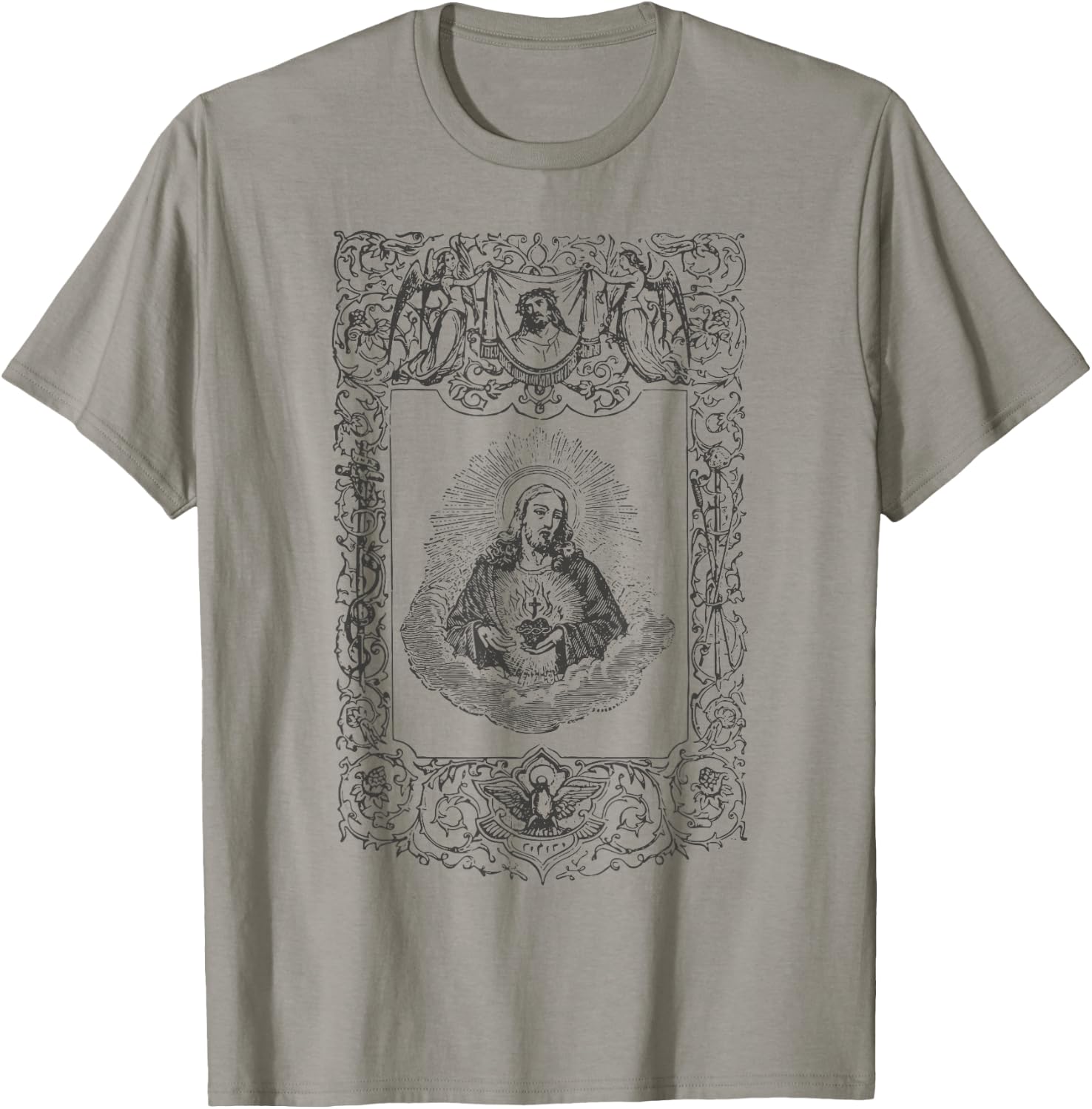 Sacred Heart of Jesus Christ Vintage Catholic Art Gifts INRI T-Shirt - T-Shirt | Sand