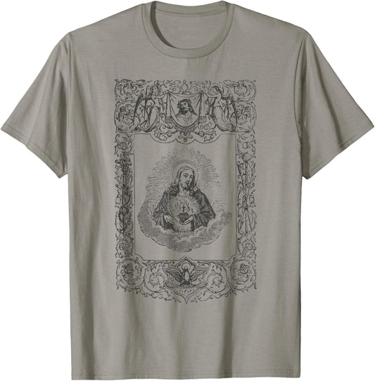 Sacred Heart of Jesus Christ Vintage Catholic Art Gifts INRI T-Shirt - T-Shirt | Sand