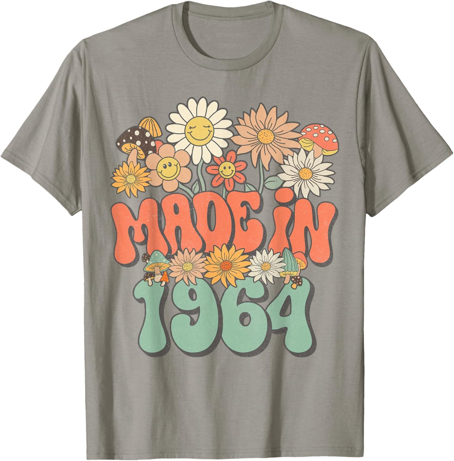 Made In 1964 Floral Hippie Groovy Daisy Flower 61st Birthday T-Shirt - T-Shirt | Sand