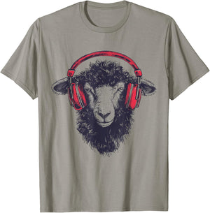 Sheep Headphone Animal Illustration Portrait Art Sheep T-Shirt - T-Shirt | Sand