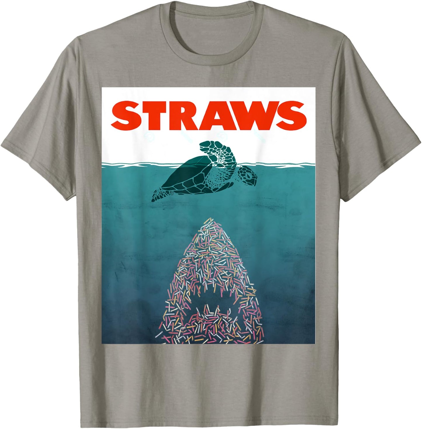 Save the Turtles! - No Straws shark design T-Shirt - T-Shirt | Sand