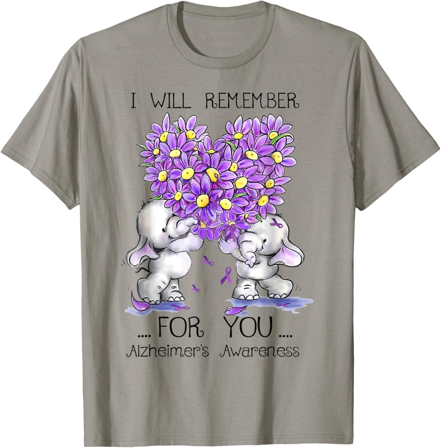 I'll Remember For You Purple Elephant Alzheimer's Awareness T-Shirt - T-Shirt | Sand