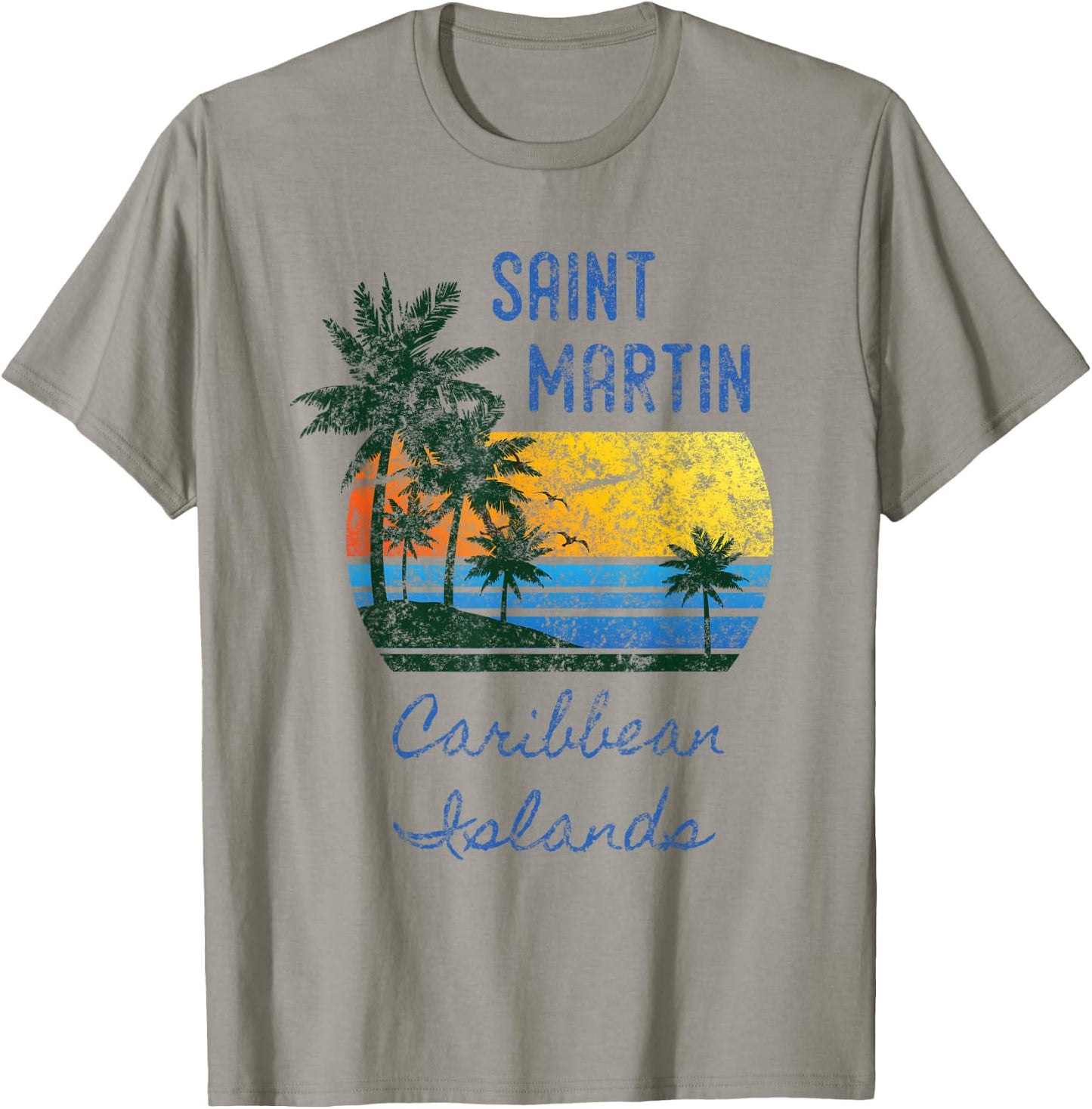 Original St. Martin Caribbean Islands Distressed Palm Tree T-Shirt - T-Shirt | Sand
