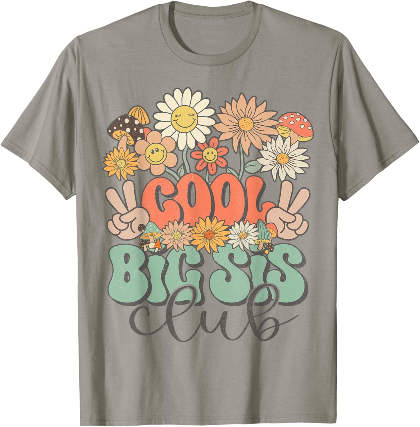 Matching Family Cool Big Sis Club Groovy Retro Big Sister T-Shirt - T-Shirt | Sand