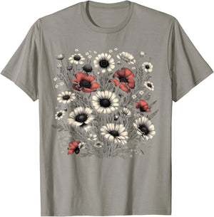 Vintage Flowers Women Wildflower Graphic Floral Gardening T-Shirt - T-Shirt | Sand