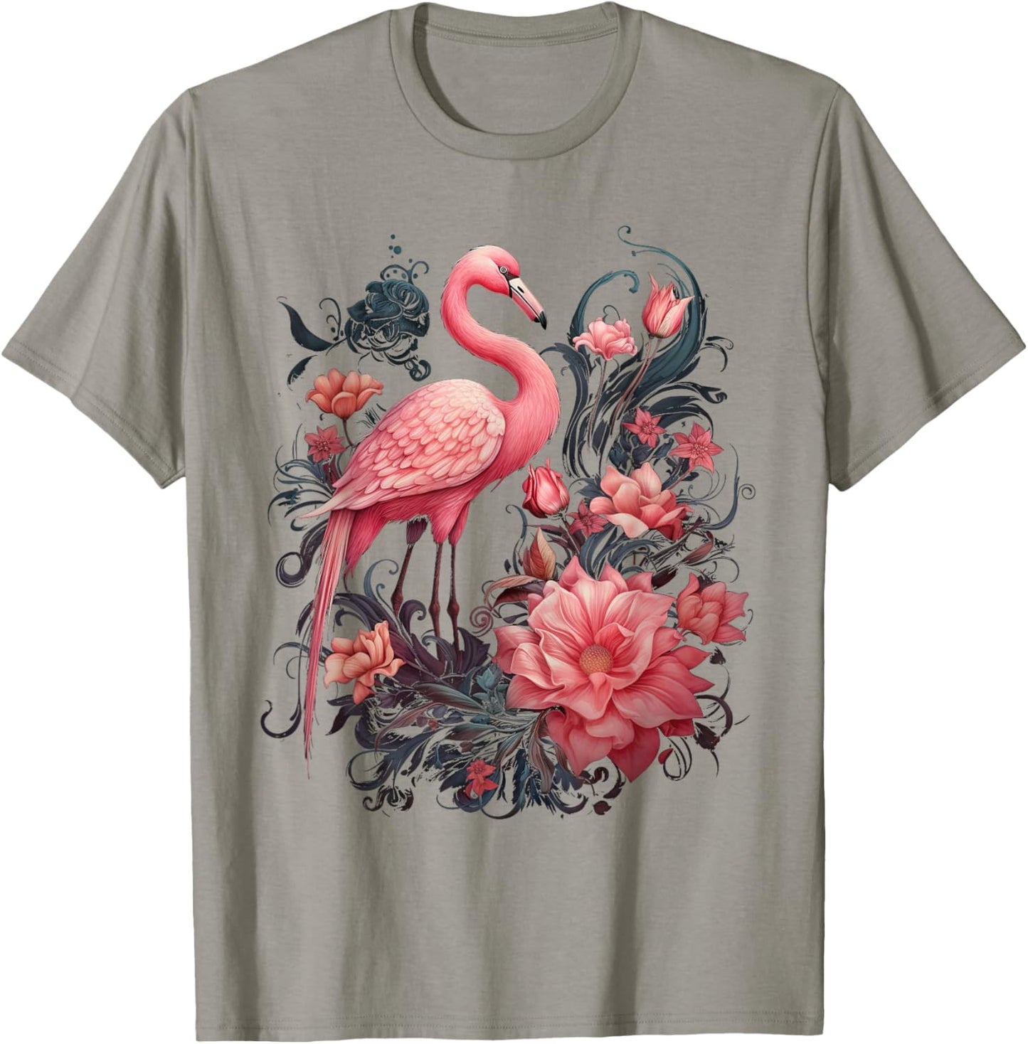 Flamingo and Flowers Floral Flamingos pink T-Shirt - T-Shirt | Sand