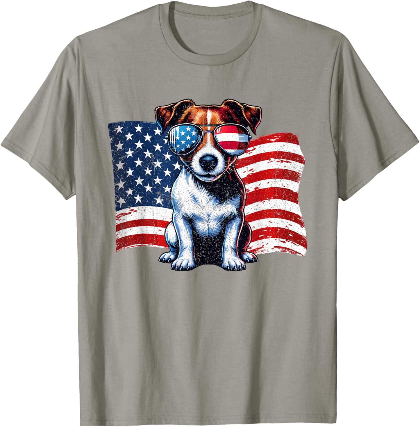 Vintage Jack Russell Terrier US Flag Sunglasses Patriotic T-Shirt - T-Shirt | Sand