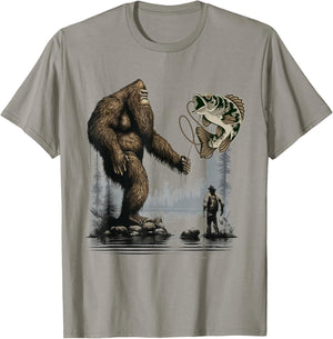 Bigfoot Fishing Funny Sasquatch Fish T-Shirt - T-Shirt | Sand