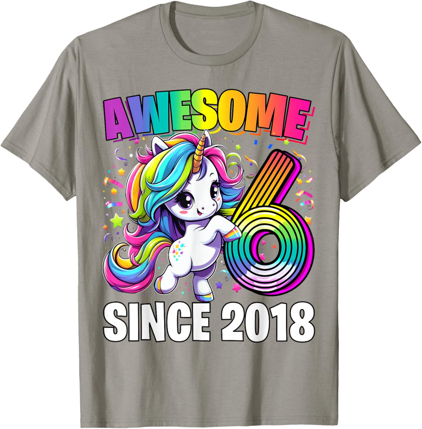 Unicorn 6th Birthday 6 Year Old Unicorn Party Girls Outfit T-Shirt - T-Shirt | Sand