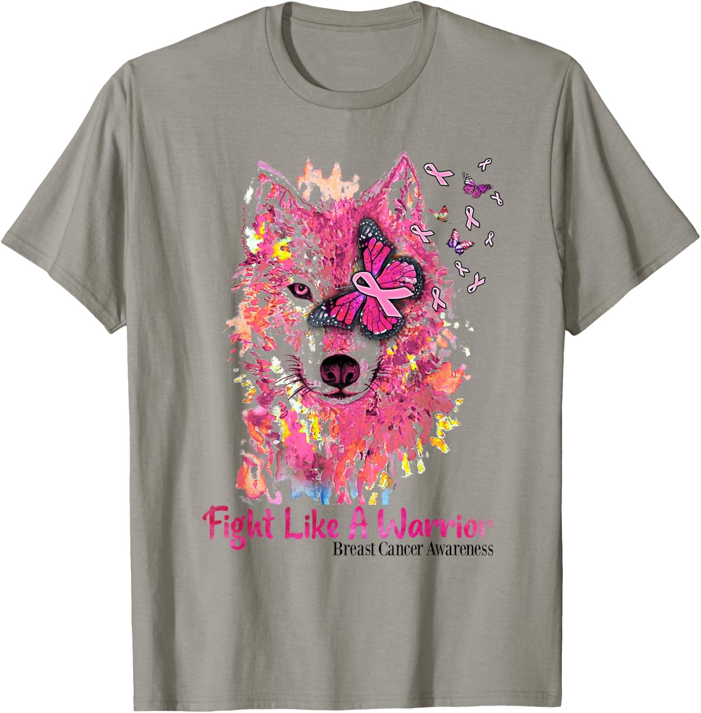 Fight Like A Warrior Wolf Breast Cancer Awareness T-Shirt - T-Shirt | Sand