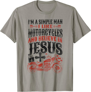 Classic Christian Motorcycle Biker I Am A Simple Man I Like T-Shirt - T-Shirt | Sand