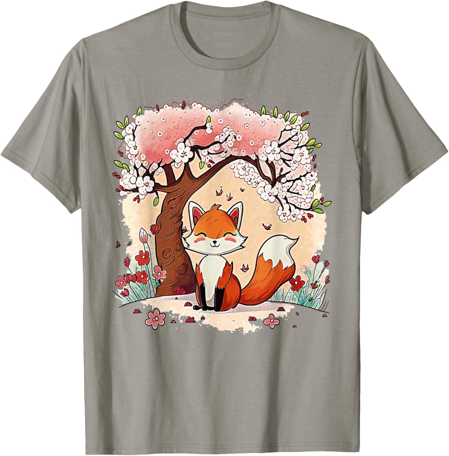 Fox Japanese Aesthetic Cherry Blossom Anime Pink Vaporwave T-Shirt - T-Shirt | Sand