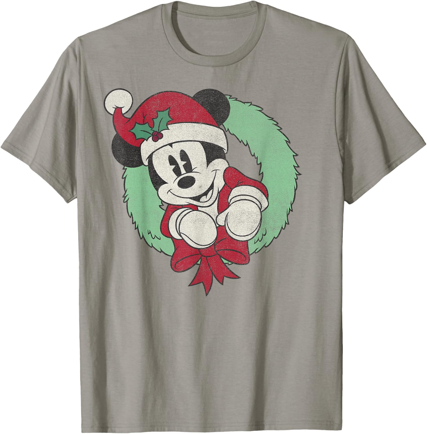 Disney Mickey Mouse Christmas Wreath Santa Hat Portrait T-Shirt - T-Shirt | Sand