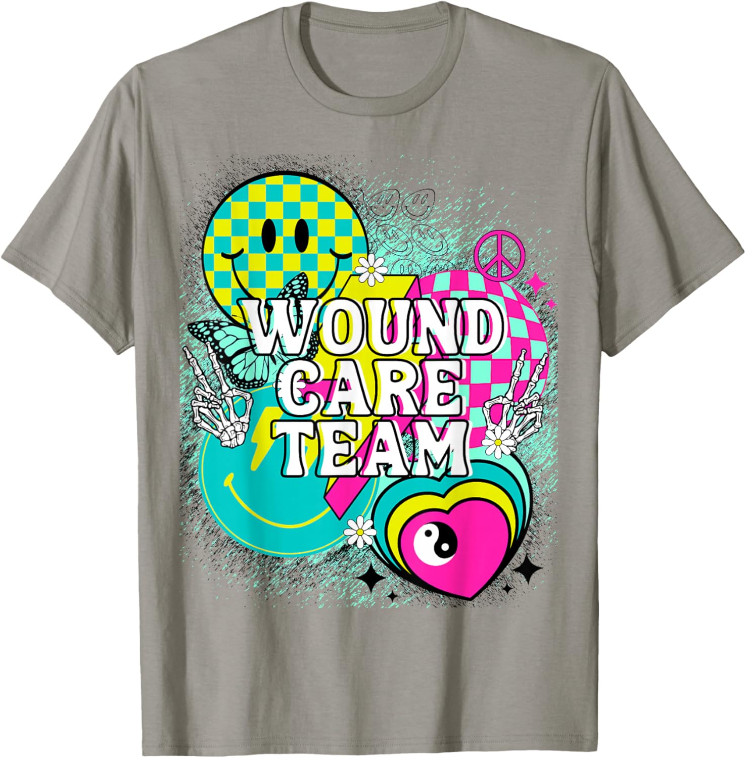Wound Care Team Nurse Doctor Happy Y2K Matching 90s Peace T-Shirt - T-Shirt | Sand