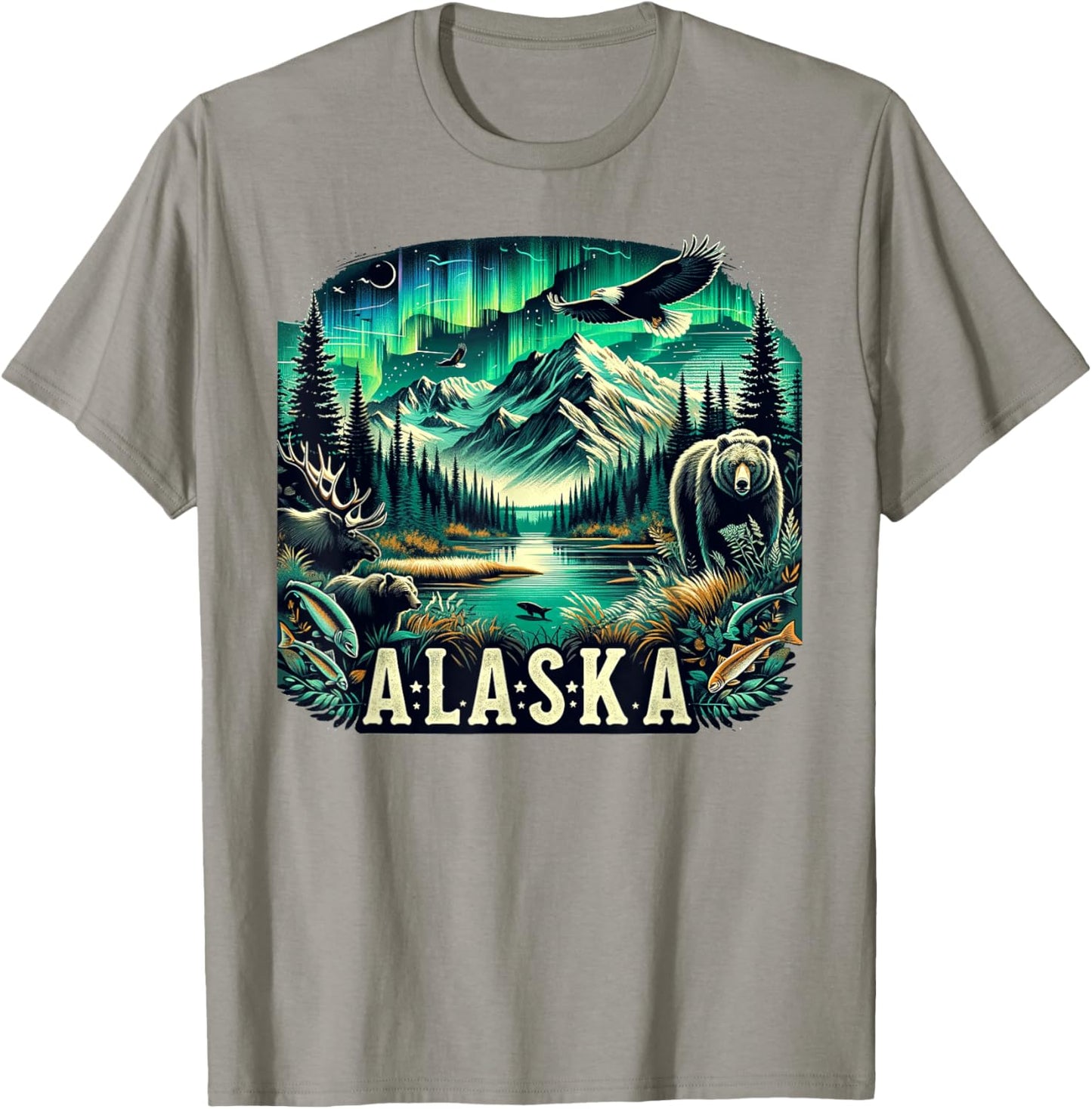 Borough & Bridge Alaska Wildlife Inspired , Small, Blue T-Shirt - T-Shirt | Sand
