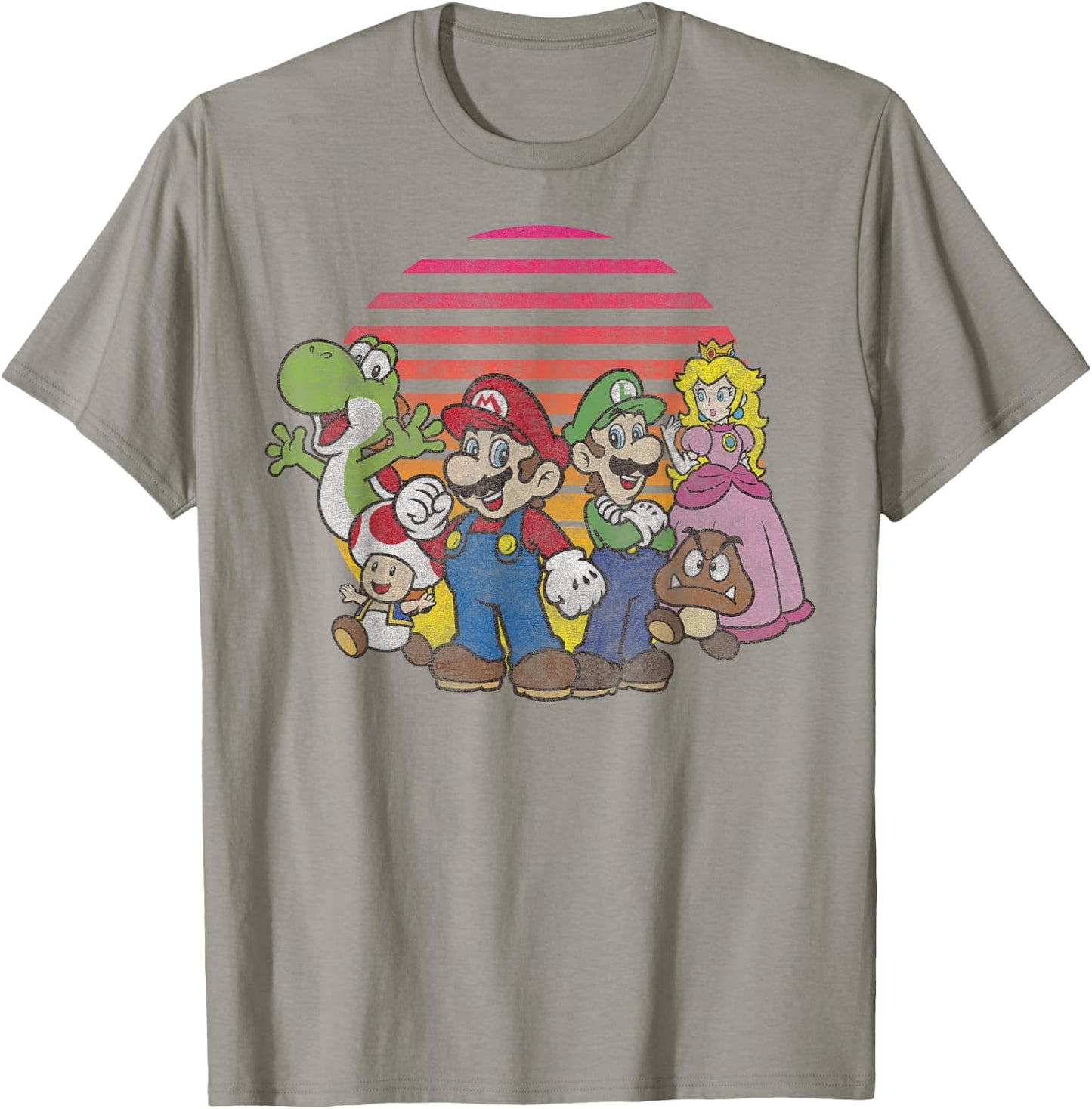 Super Mario Bros Vintage Nintendo Retro Sunset Group Shot T-Shirt - T-Shirt | Sand