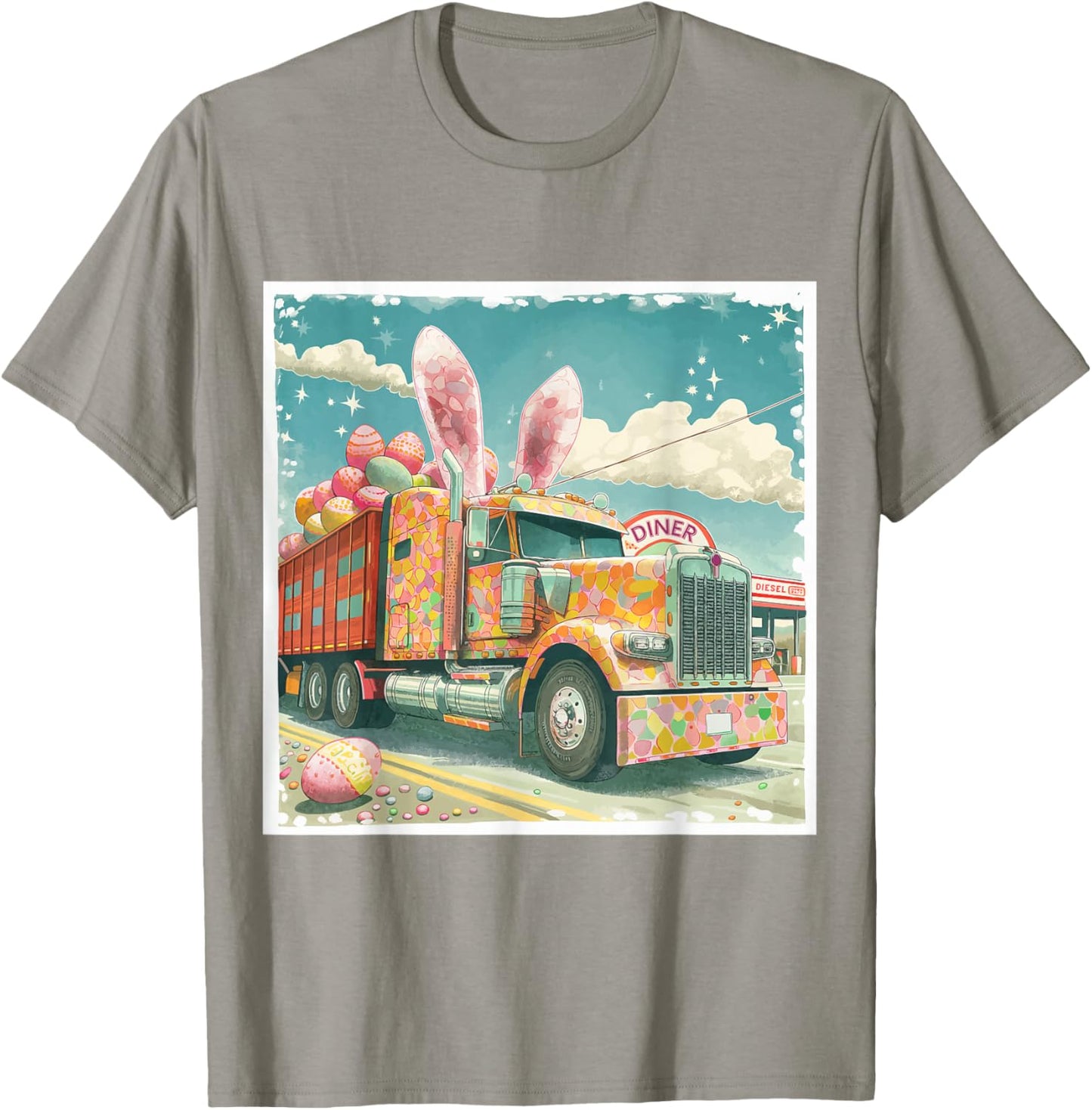 Semi Truck Lover's Easter Bunny, Retro Art T-Shirt - T-Shirt | Sand