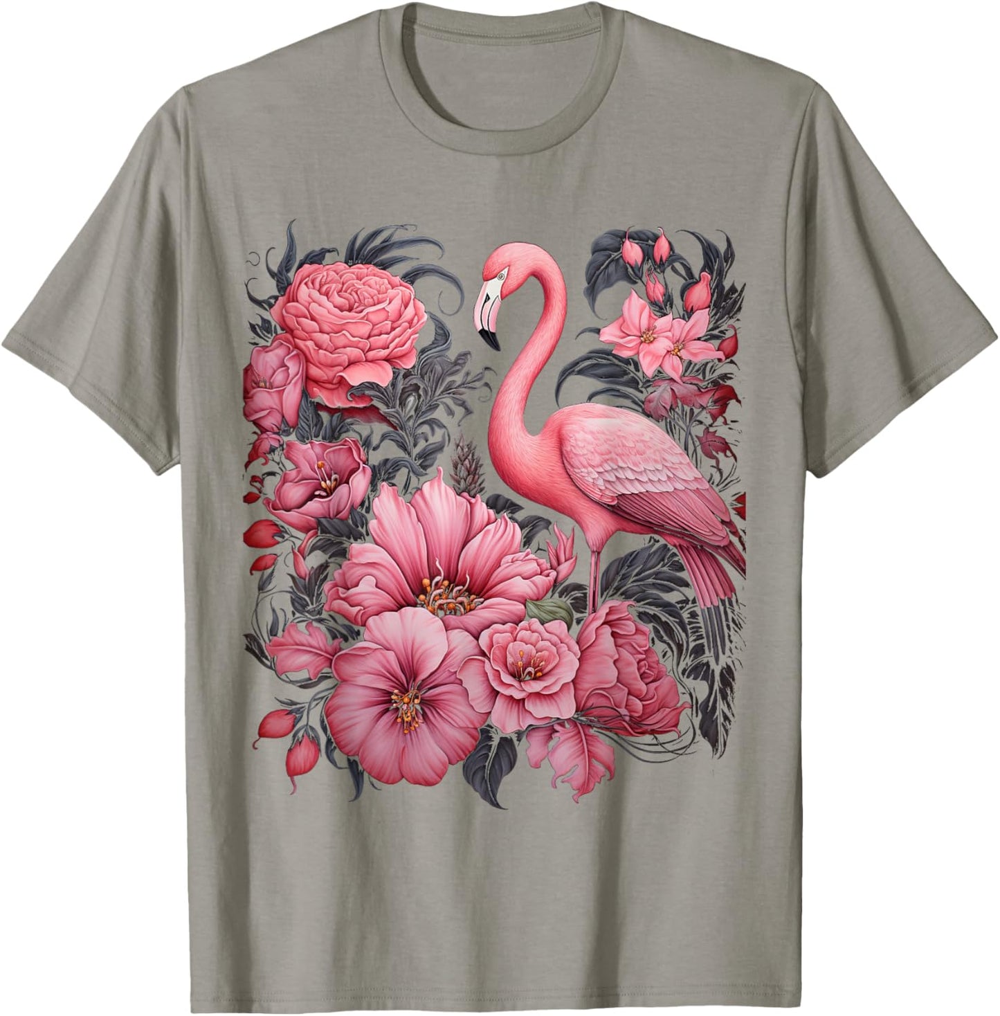 Flamingo and Flowers Floral Flamingos pink T-Shirt - T-Shirt | Sand