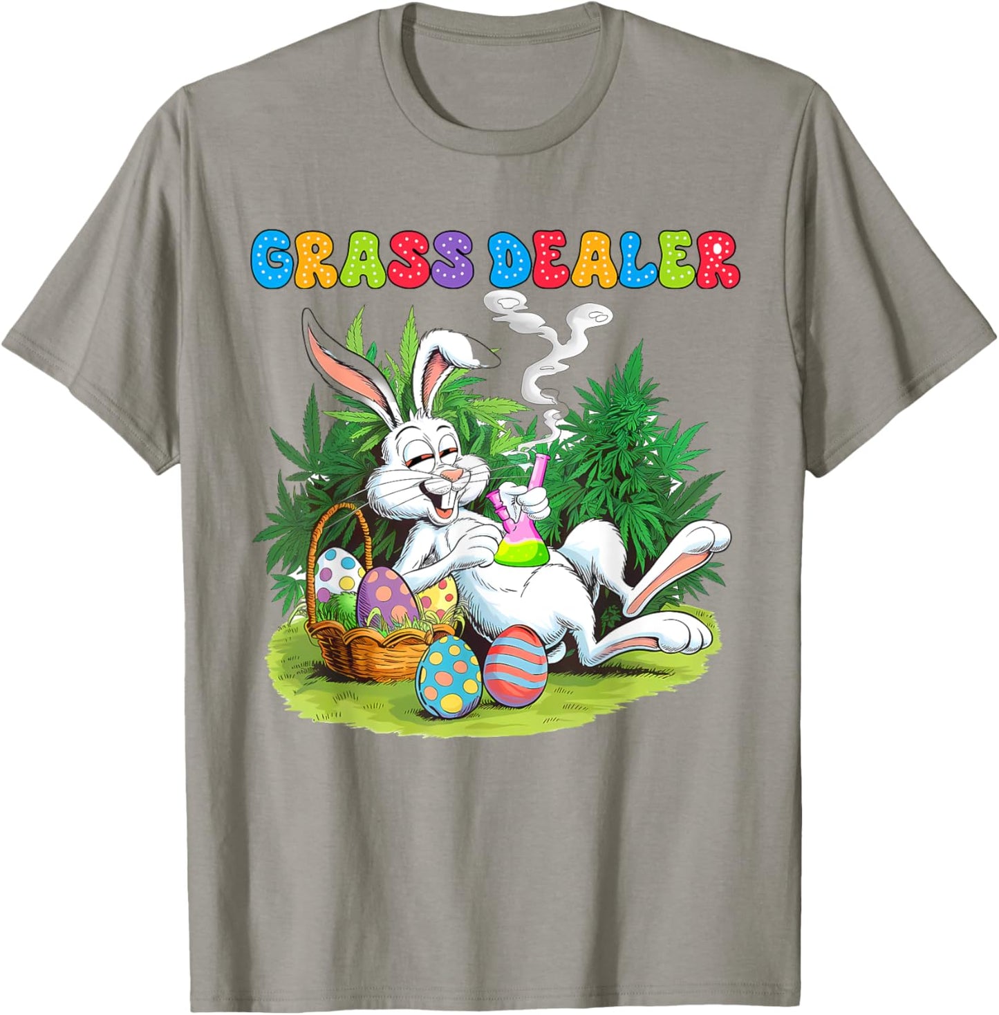 Easter Day Cannabis Weed Bunny Smoking Stoner Grass Dealer T-Shirt - T-Shirt | Sand