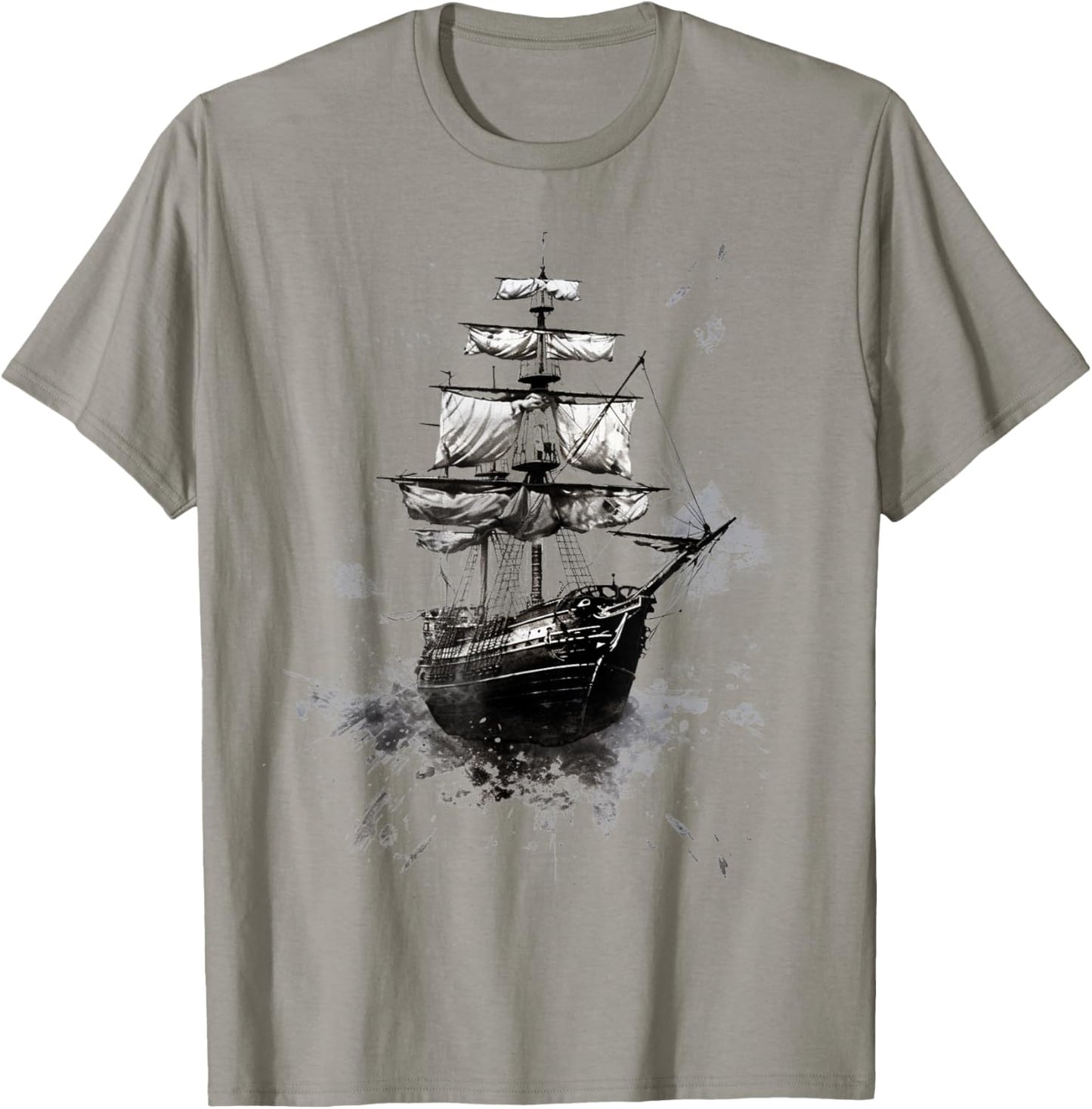 Pirate Ship Sailing Grunge Hand Painted Pirate Ship T-Shirt - T-Shirt | Sand
