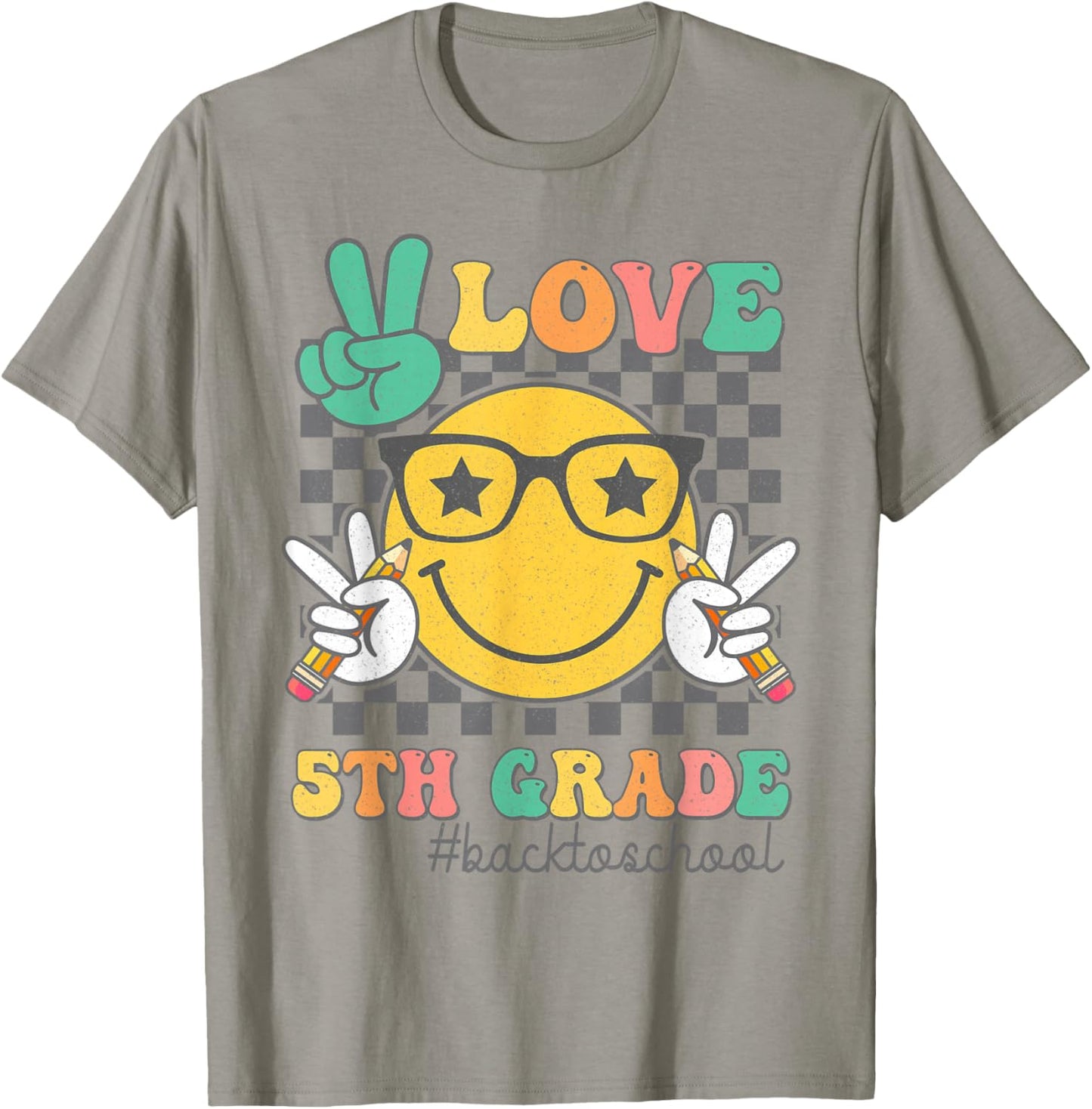 Peace Love 5th Grade Cute Smile Face Back to School Girls T-Shirt - T-Shirt | Sand