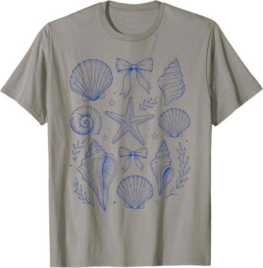 Seashell Coquette Bow Starfish Seashell Summer for Girls T-Shirt - T-Shirt | Sand