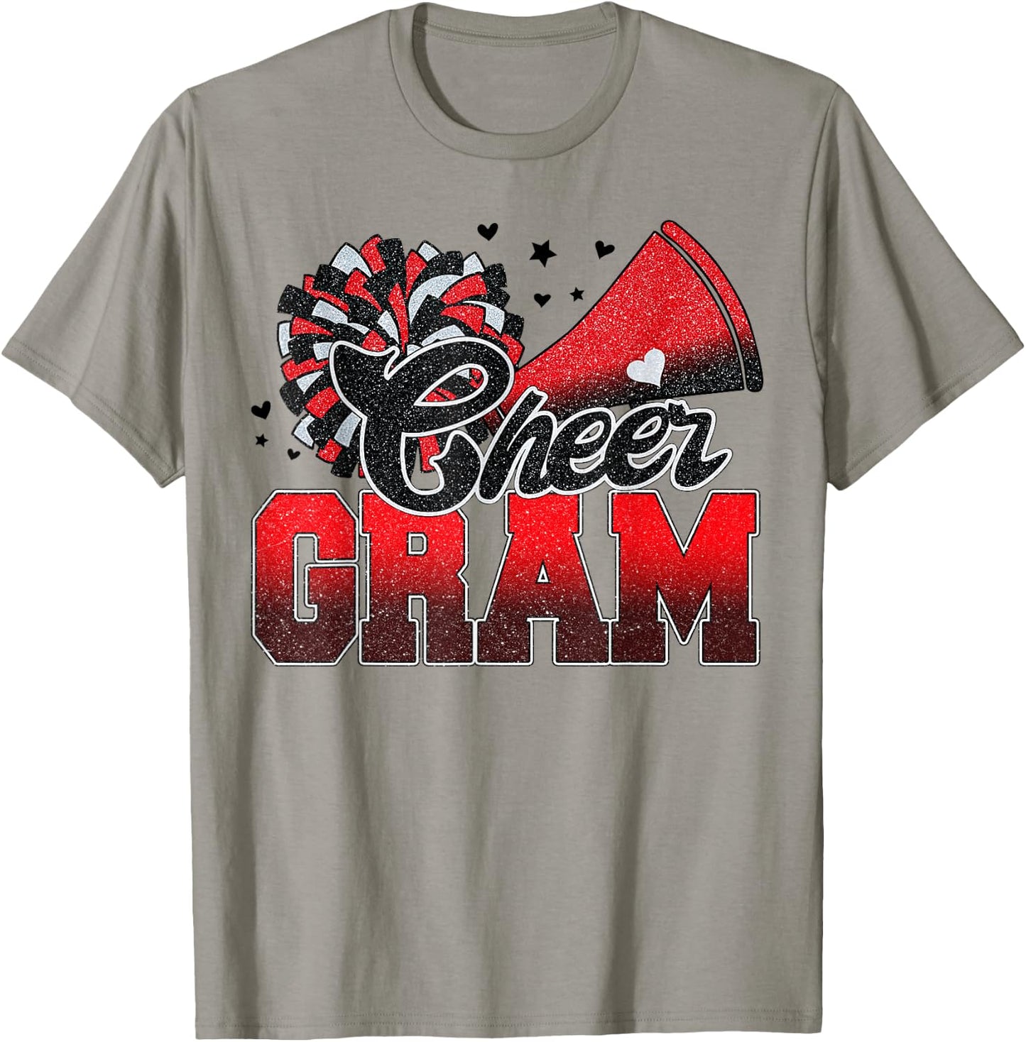 Cheer Gram Cheer Leader Gift Biggest Fan Black Red Pom Pom T-Shirt - T-Shirt | Sand