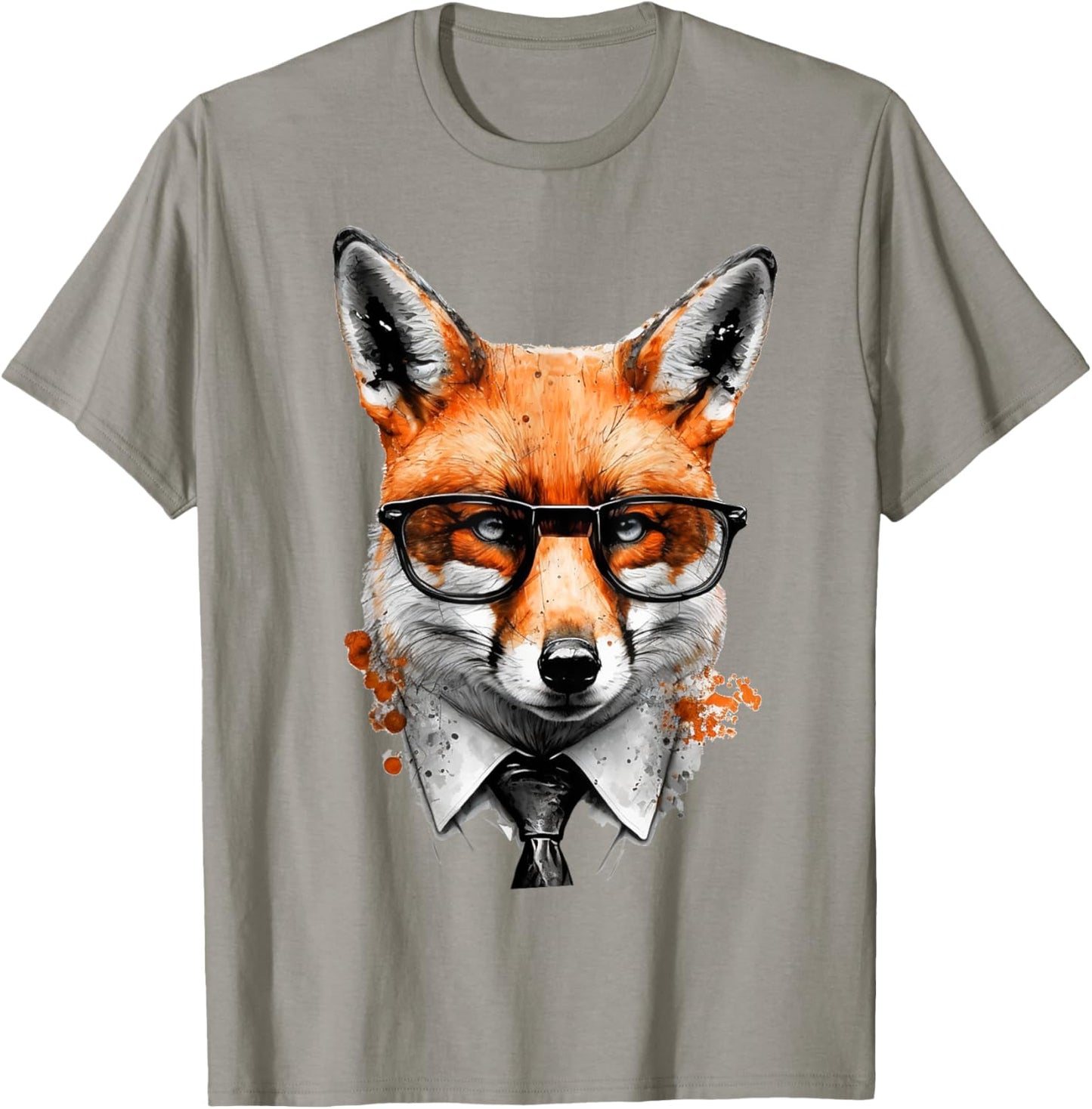 Fox Glasses Office Animal Print Art Fox T-Shirt - T-Shirt | Sand