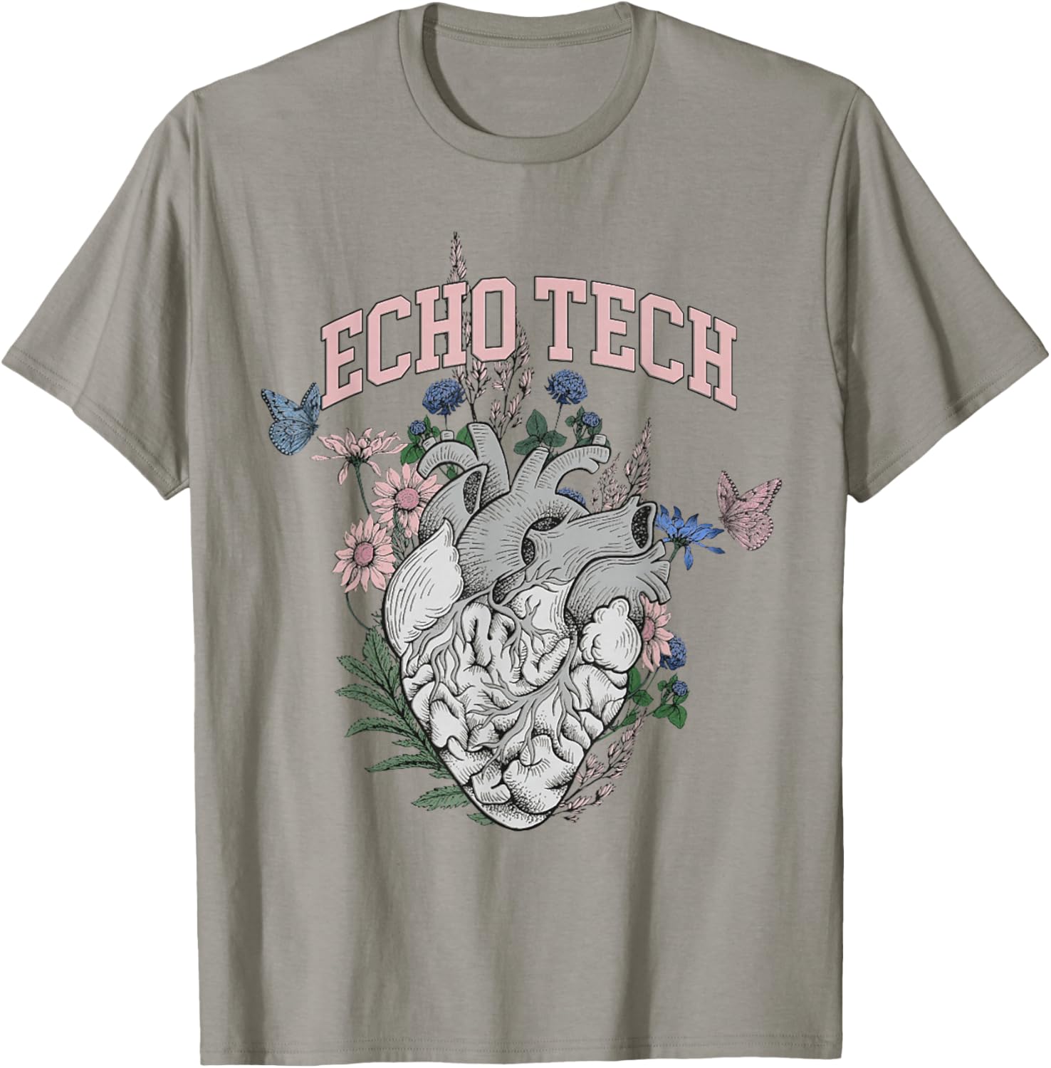 Floral rdcs anatomical heart echo tech cardiac team t ultras T-Shirt - T-Shirt | Sand