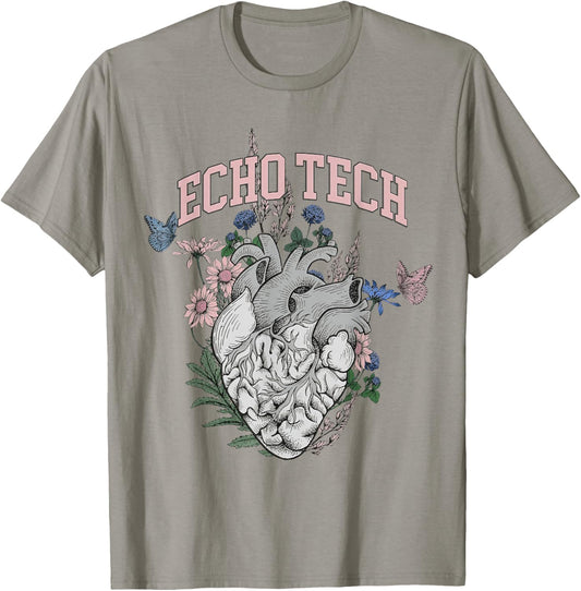 Floral rdcs anatomical heart echo tech cardiac team t ultras T-Shirt - T-Shirt | Sand