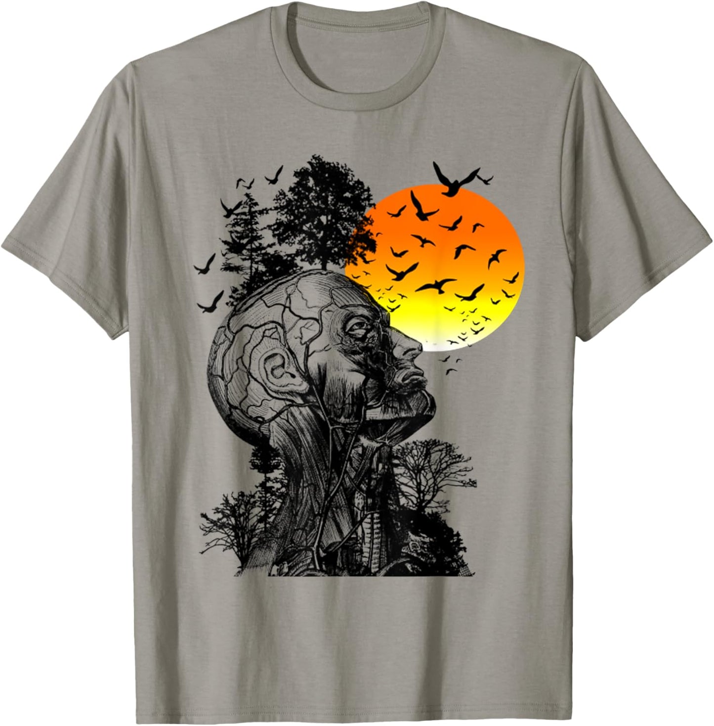 Vintage Funny Hangover Human Tree Retro Artistic Sunset T-Shirt - T-Shirt | Sand