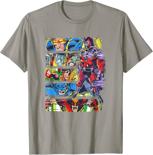 Marvel X-Men Magneto Watching Over Heroes Retro Panels T-Shirt - T-Shirt | Sand
