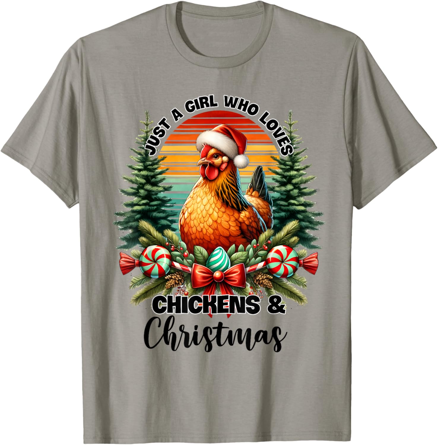 Just a girl who loves Christmas and chickens T-Shirt - T-Shirt | Sand