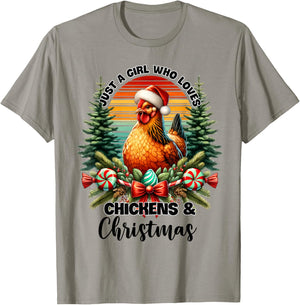 Just a girl who loves Christmas and chickens T-Shirt - T-Shirt | Sand