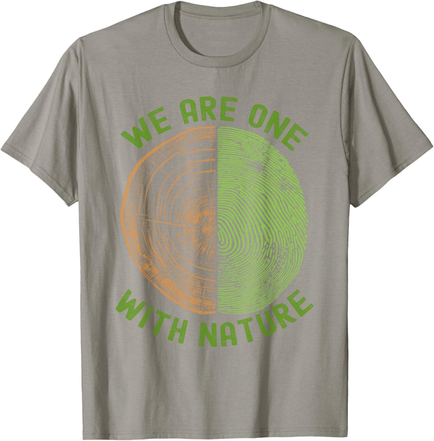 We are One with Nature Tree Rings & Fingerprint Earth Day T-Shirt - T-Shirt | Sand