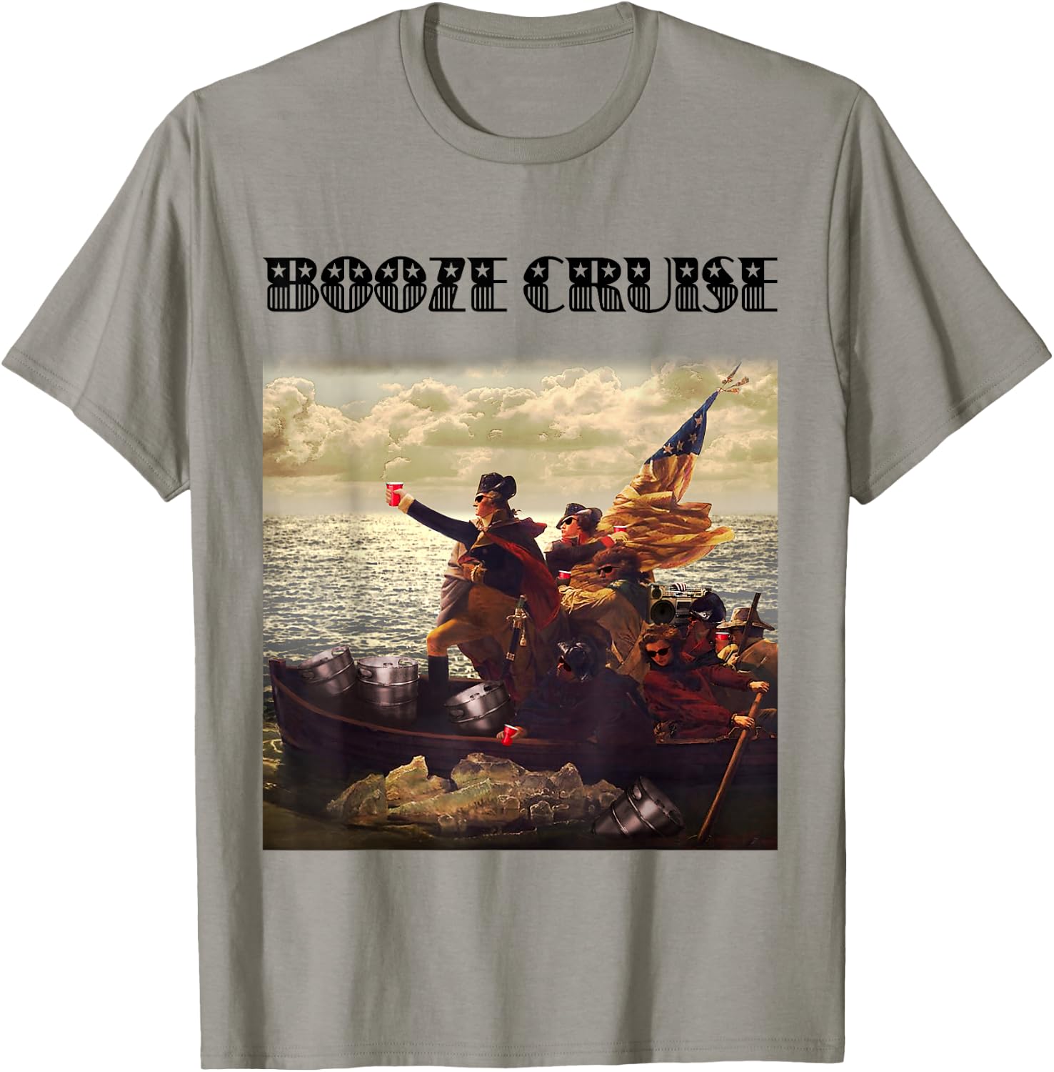 Political Party Booze Cruise Shades & Red Cups Funny T-Shirt - T-Shirt | Sand