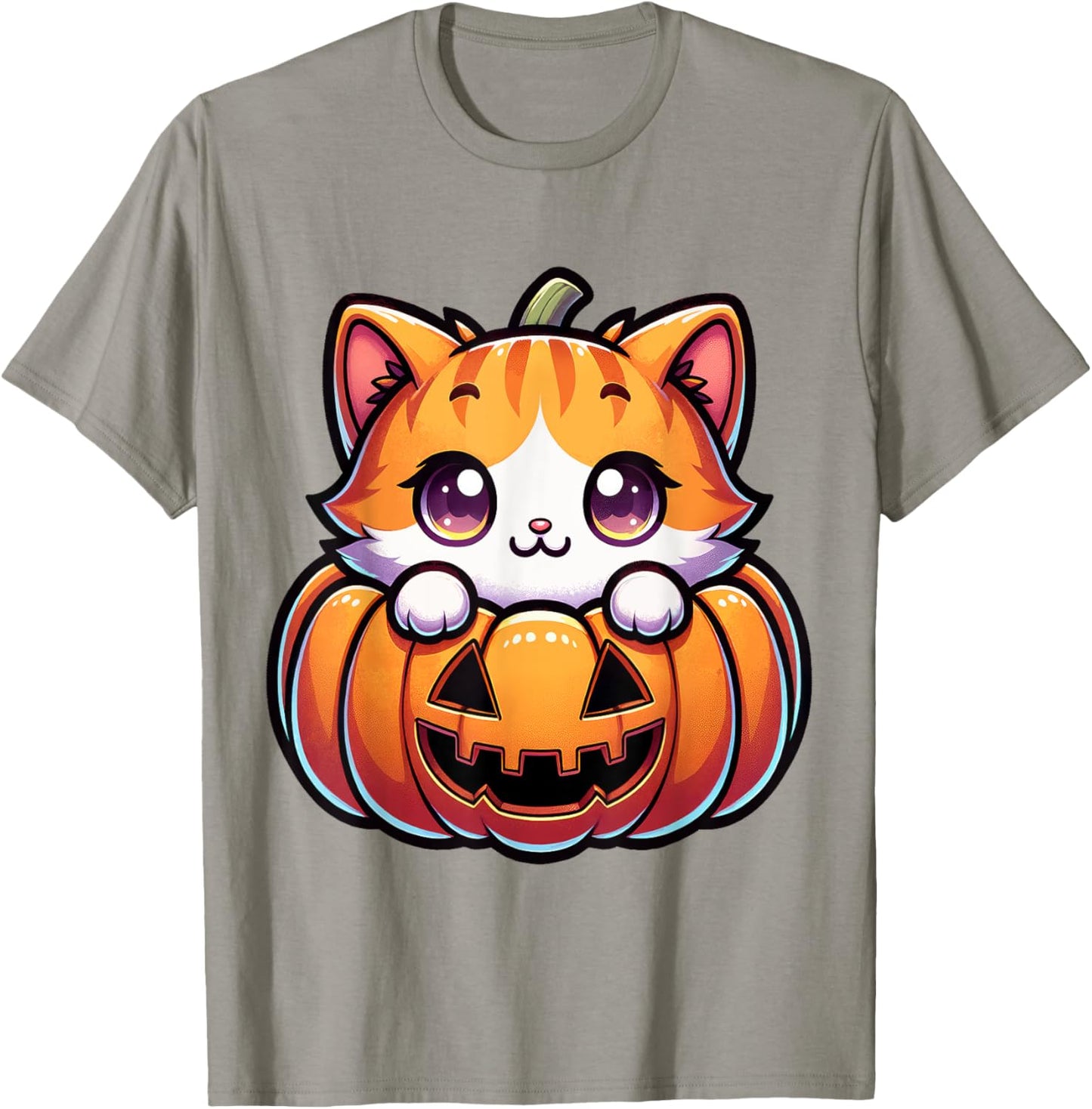 Halloween Cat Funny Fall Pumpkin Cat Lover Cute T-Shirt - T-Shirt | Sand