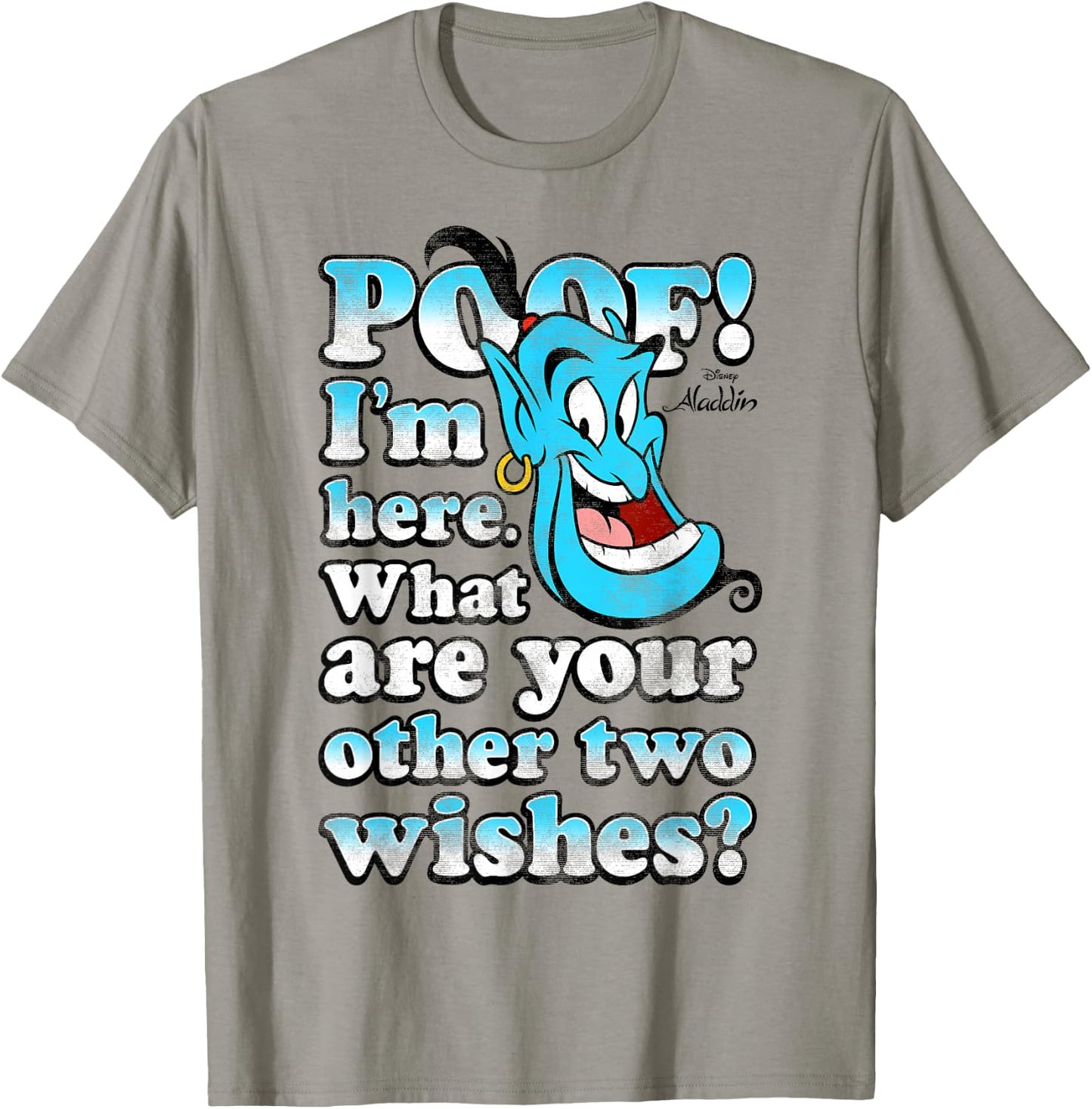 Disney Aladdin Genie Poof! 2 Wishes Gradient Text Portrait T-Shirt - T-Shirt | Sand
