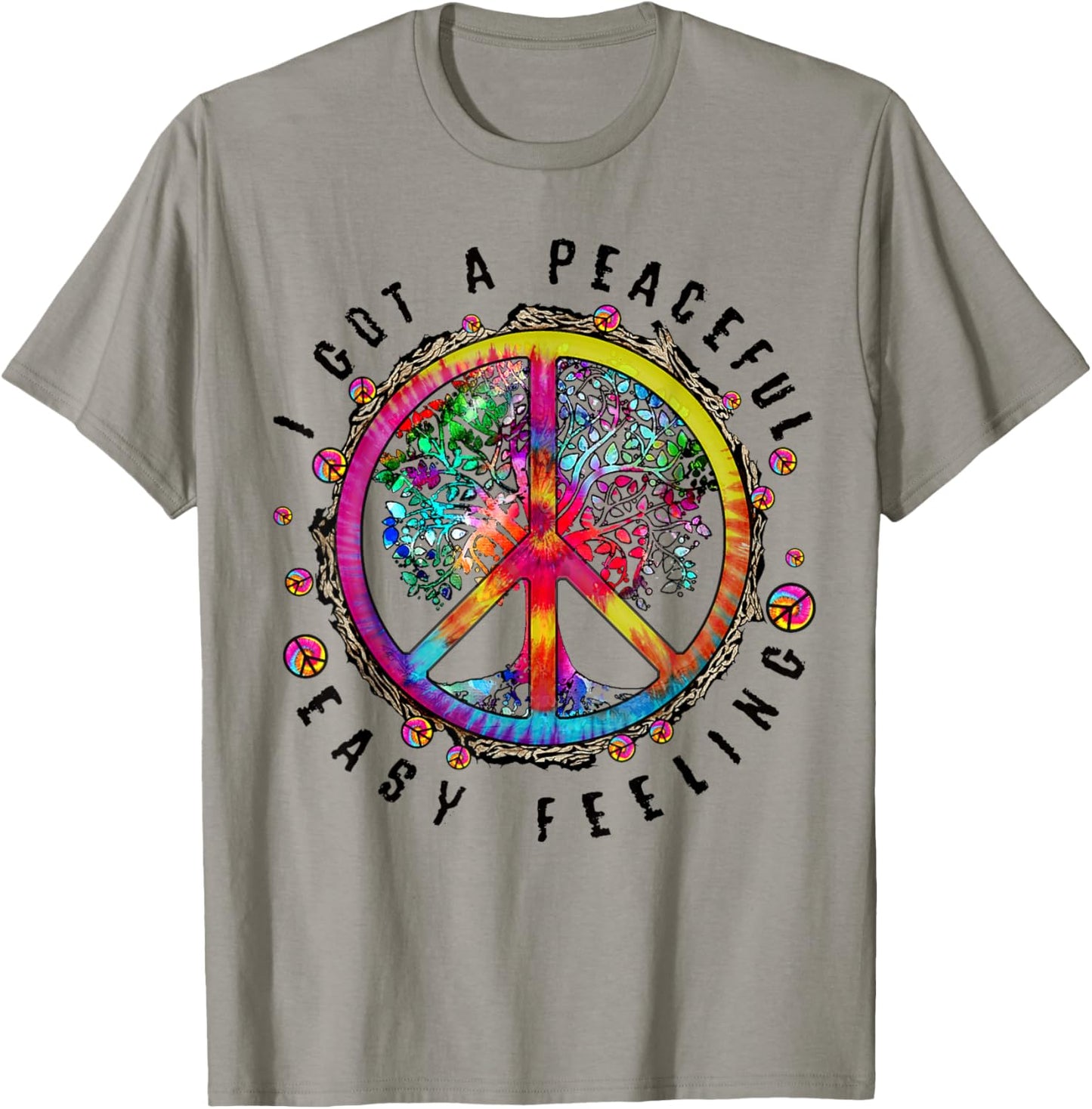Hippie Peace Sign I Got A Easy Peaceful Feeling Forest Tree T-Shirt - T-Shirt | Sand