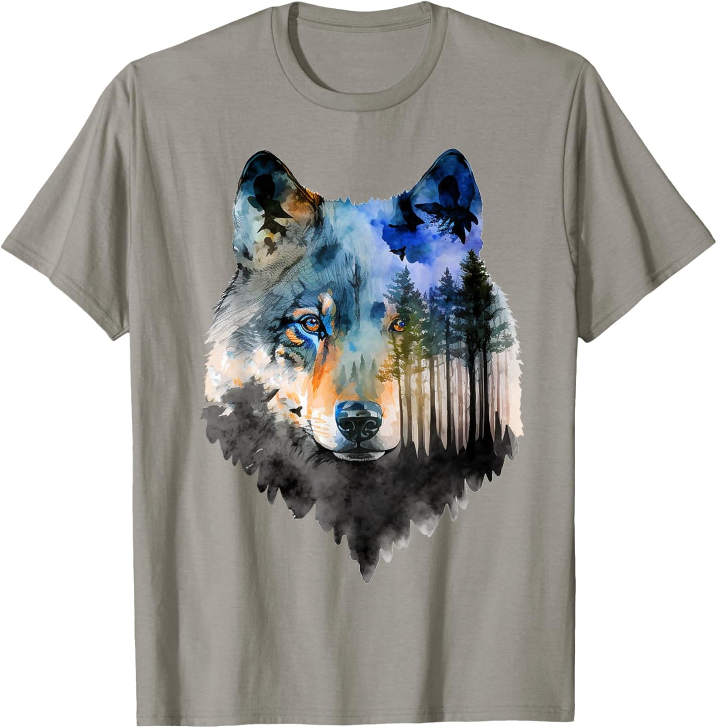 Wolf Forest Landscape Animal Face Art Animal Lover Wolf T-Shirt - T-Shirt | Sand