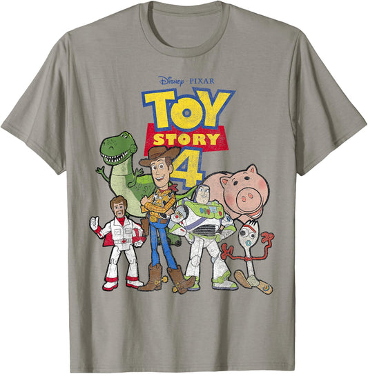 Disney Pixar Toy Story 4 Main Cast Movie Logo Poster T-Shirt - T-Shirt | Sand