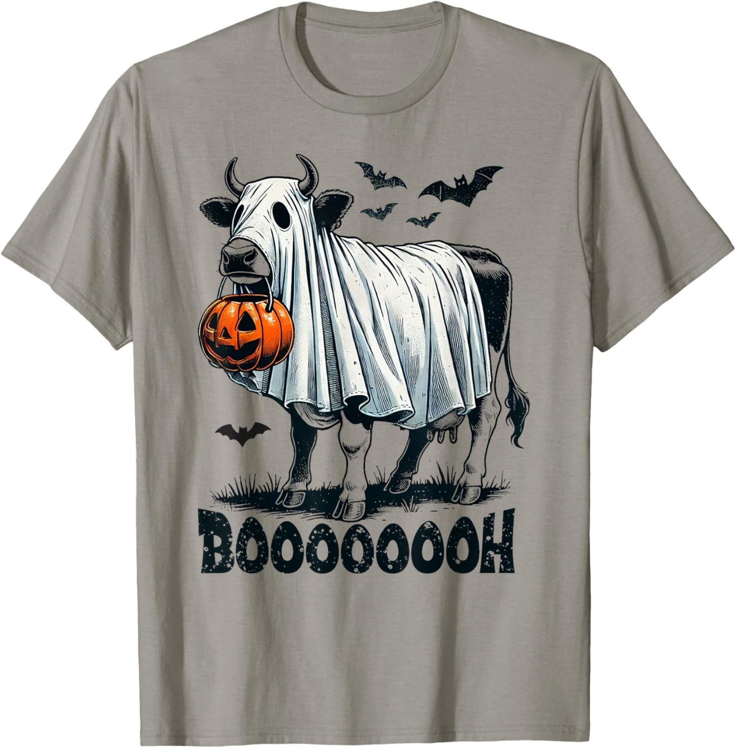 Cow Ghost Halloween Cattle Trick Or Treat Jack O Lantern Boh T-Shirt - T-Shirt | Sand