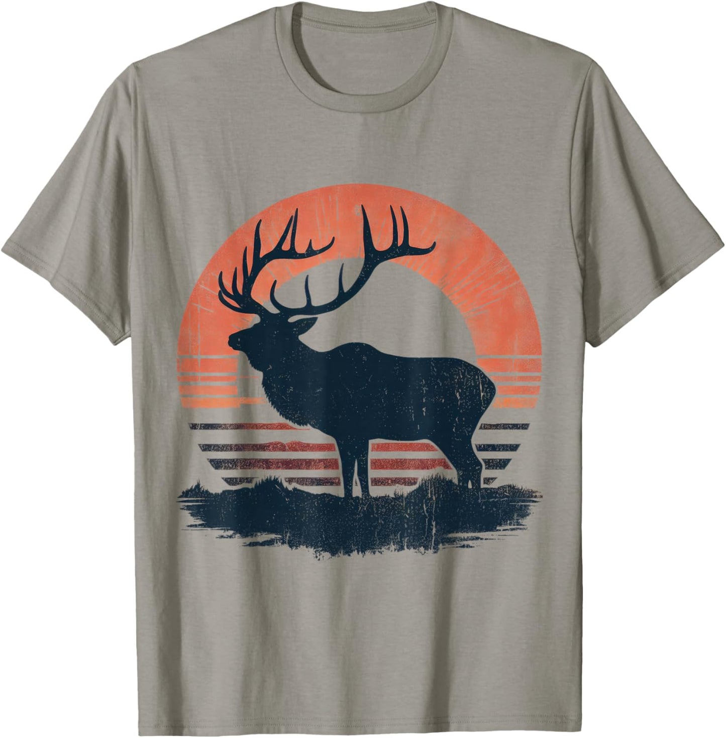Hunter Elk Retro Vintage Hunting Dad Vintage Sunset T-Shirt - T-Shirt | Sand