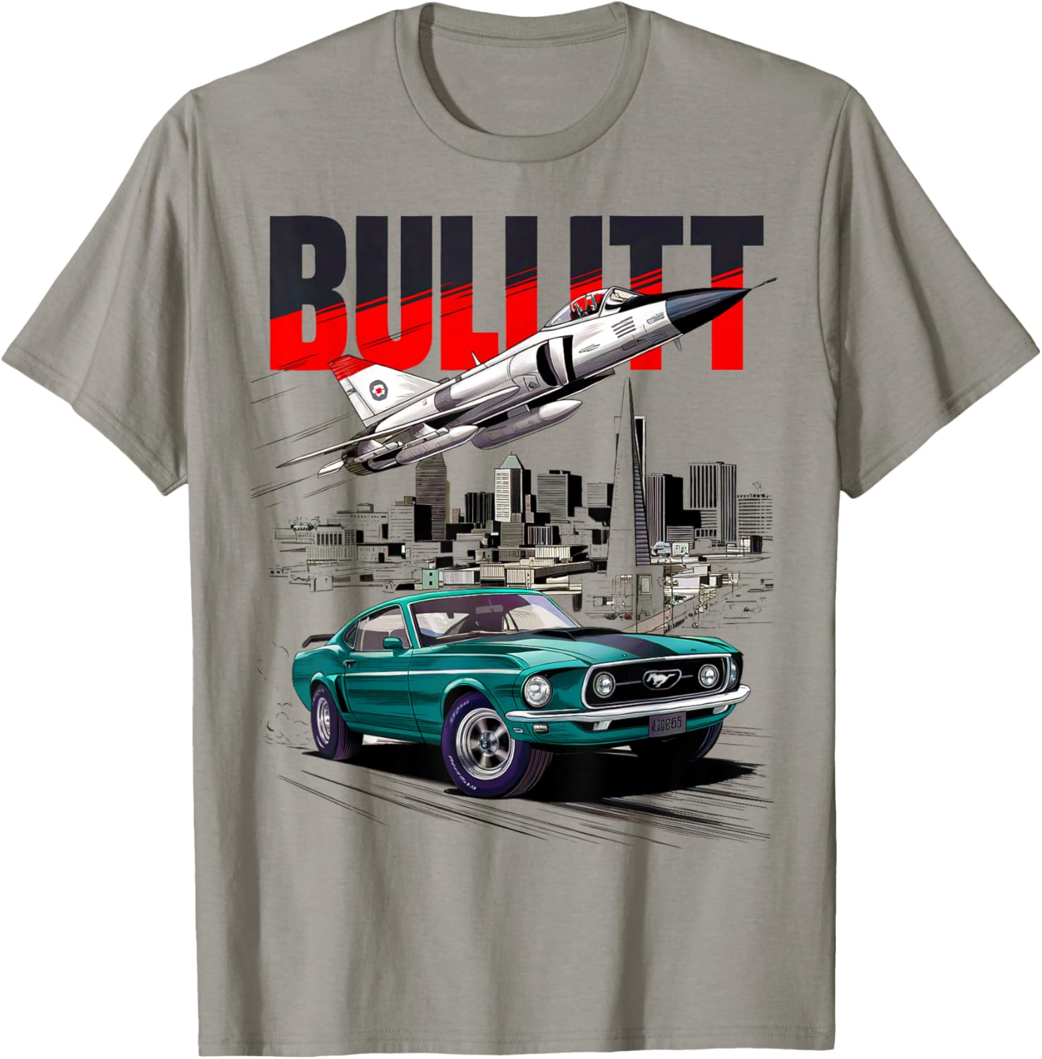 Bullitt Muscle Car Fighter Airplane Speed , white, S T-Shirt - T-Shirt | Sand