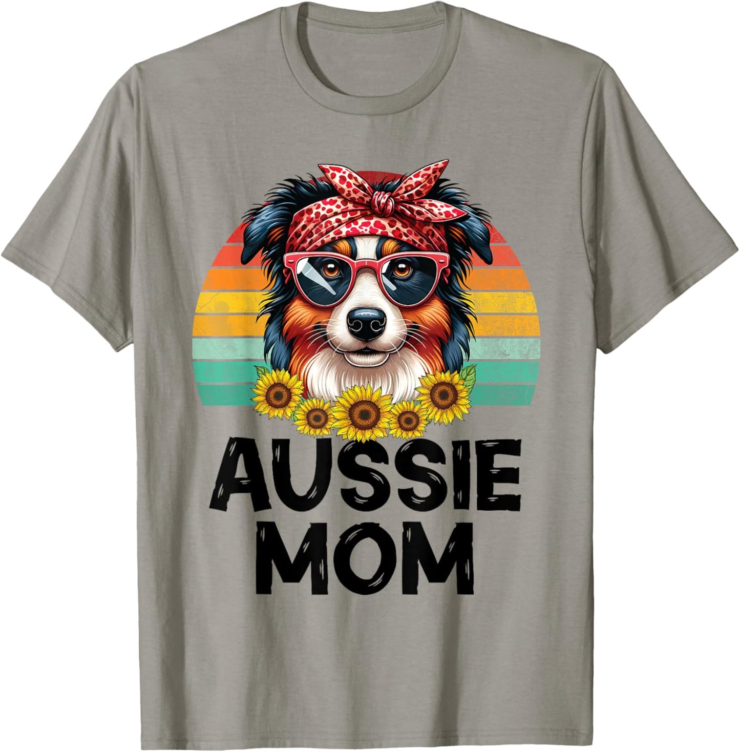 Floral Australian Shepherd Dog Mama Aussie Mom Mother's Day T-Shirt - T-Shirt | Sand