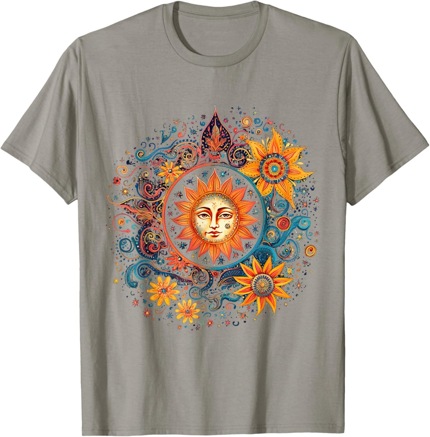Mystic Sun and Moon Woman Mystical Flowers Aesthetic T-Shirt - T-Shirt | Sand