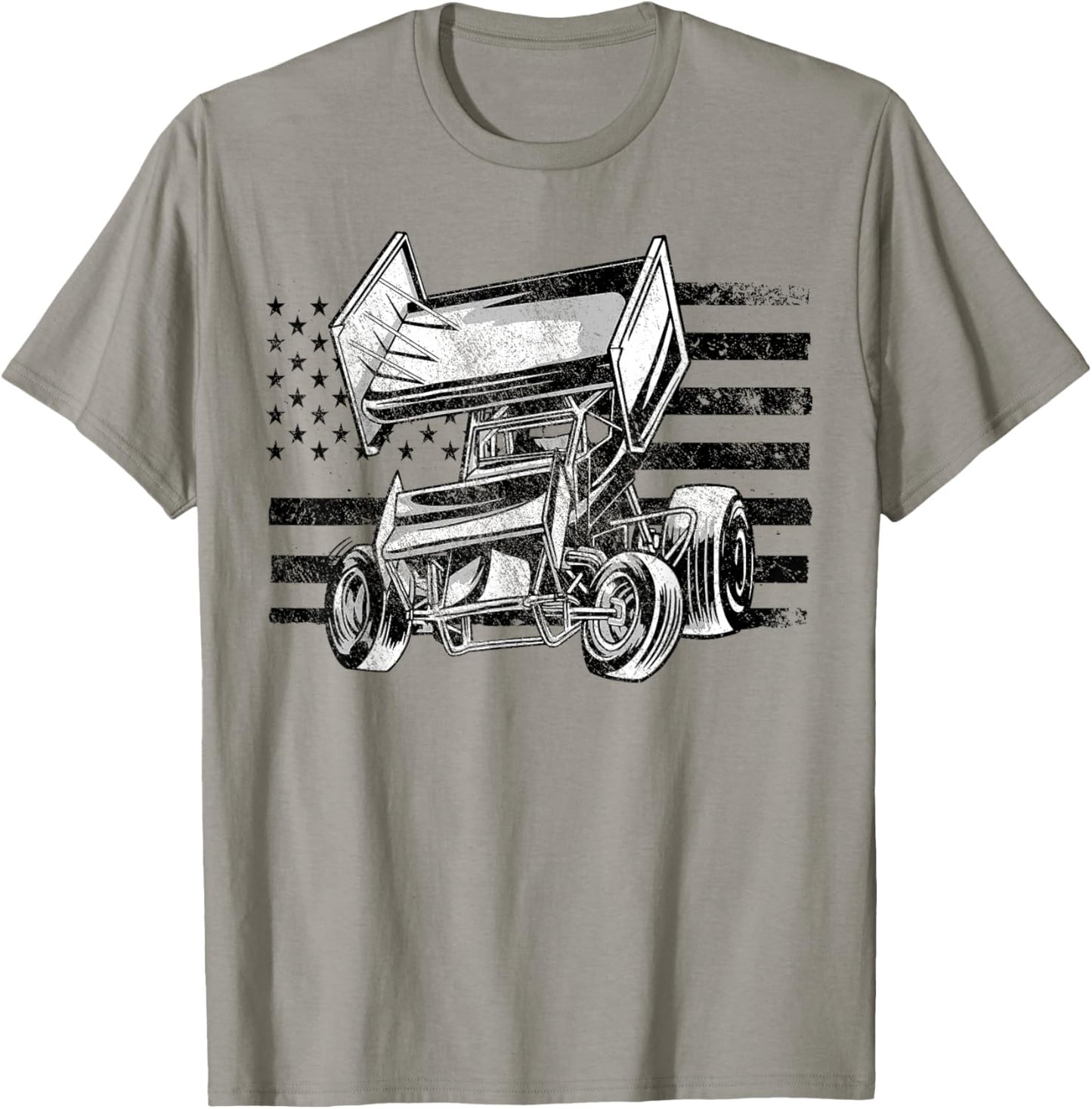 Sprint Car Racing USA Flag T-Shirt - T-Shirt | Sand