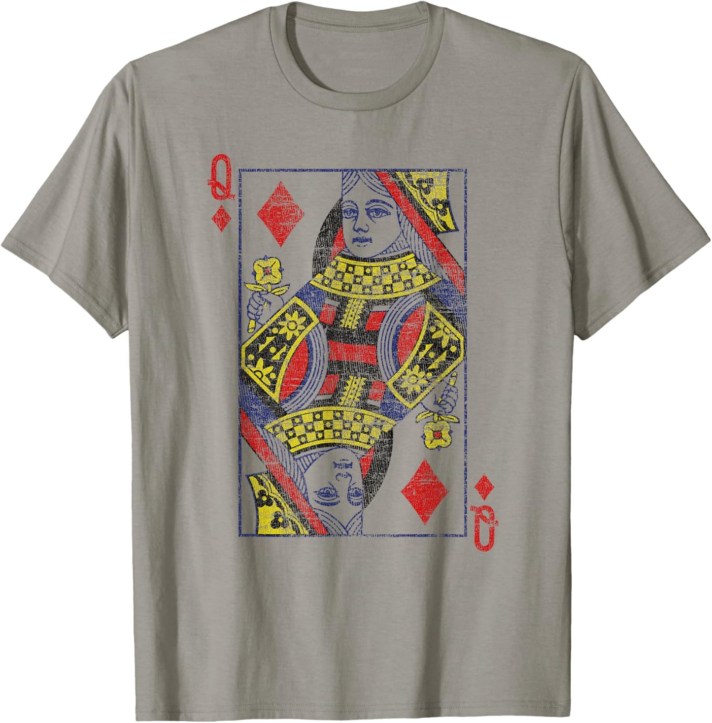 Queen of Diamonds Shirt Card Costume Poker Distressed T-Shirt - T-Shirt | Sand
